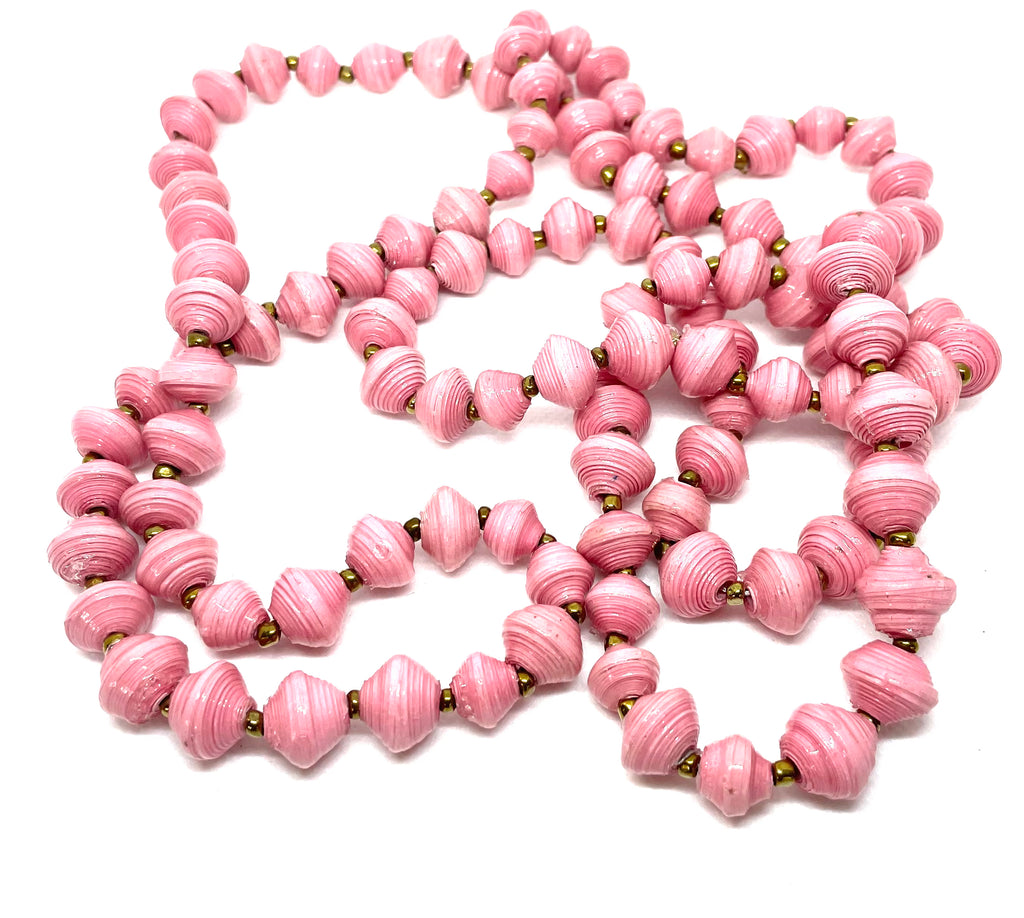 Pink Paper Bead Long Necklace