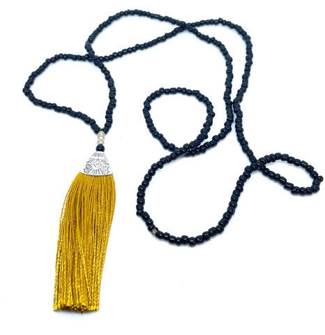 Mustard Threaded Tassel Necklace