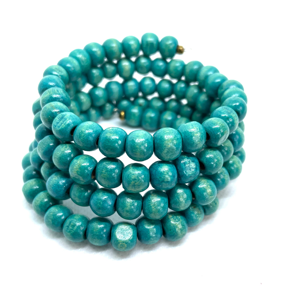 Wood 5-Wrap Coiled Bracelet - Turquoise