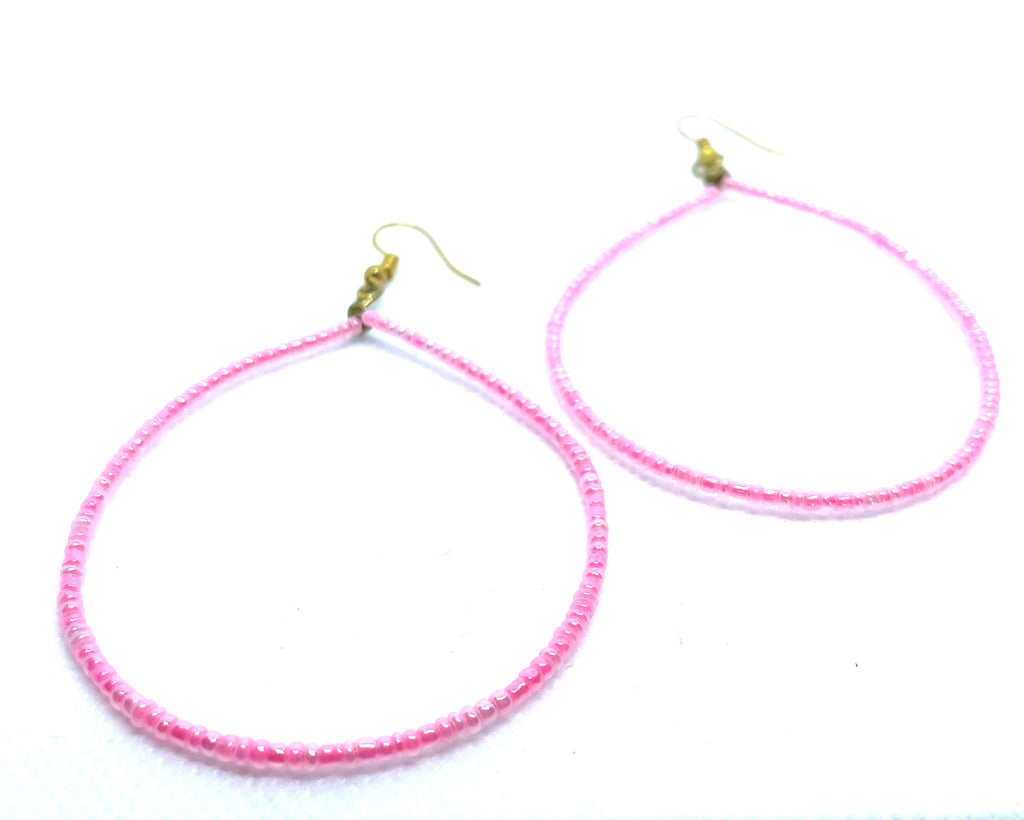Pink Seed Bead Teardrop Earrings