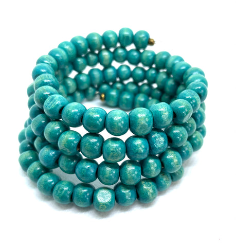 Wood 5-Wrap Coiled Bracelet - Turquoise