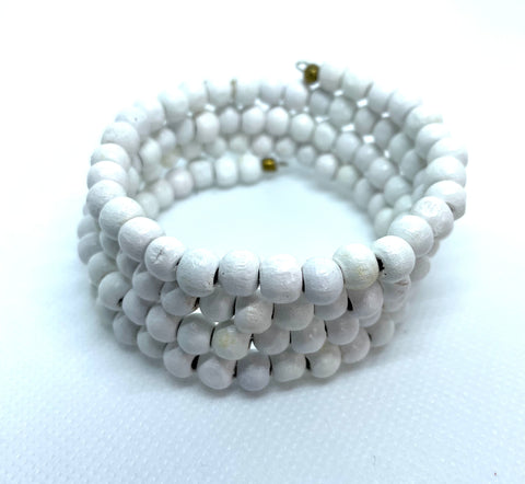 Wood Wrap Wire Bracelet - White