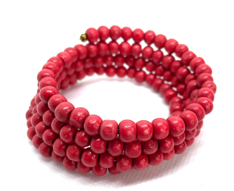 Wood 5-Wrap Coiled Bracelet - Hot Red