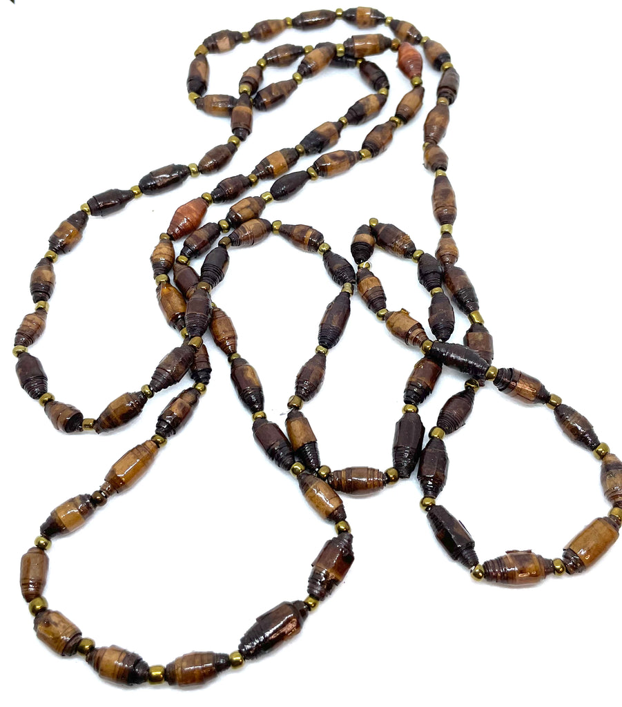 Brown Paper Bead X-Long Necklace