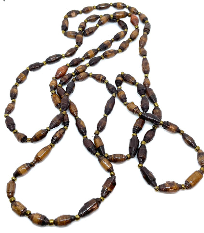 Brown Paper Bead X-Long Necklace