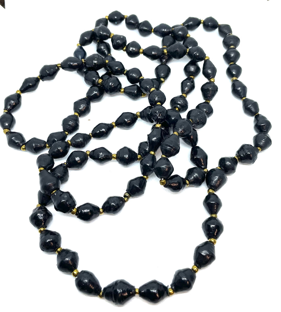 Black Paper Bead Long Necklace