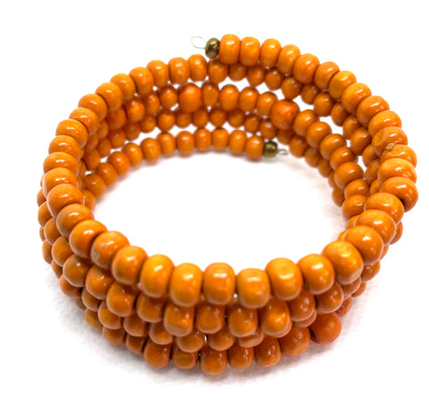 Orange Wood 5-Wrap Coiled Bracelet
