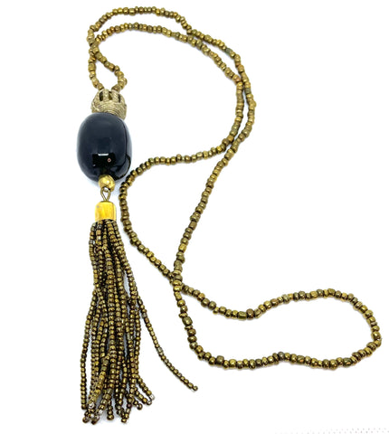 Kazuri Clay Egyptian Brass Necklace - Black