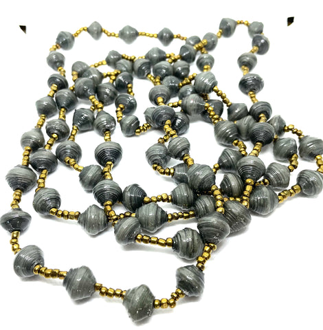 Grey Paper Bead Long Necklace