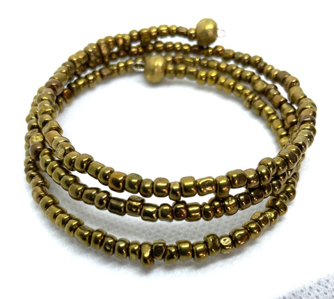 Gold Seed Beads 3-Wrap Coiled Bracelet