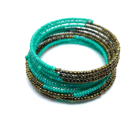 Turquoise/Gold Seed Bead Wrap