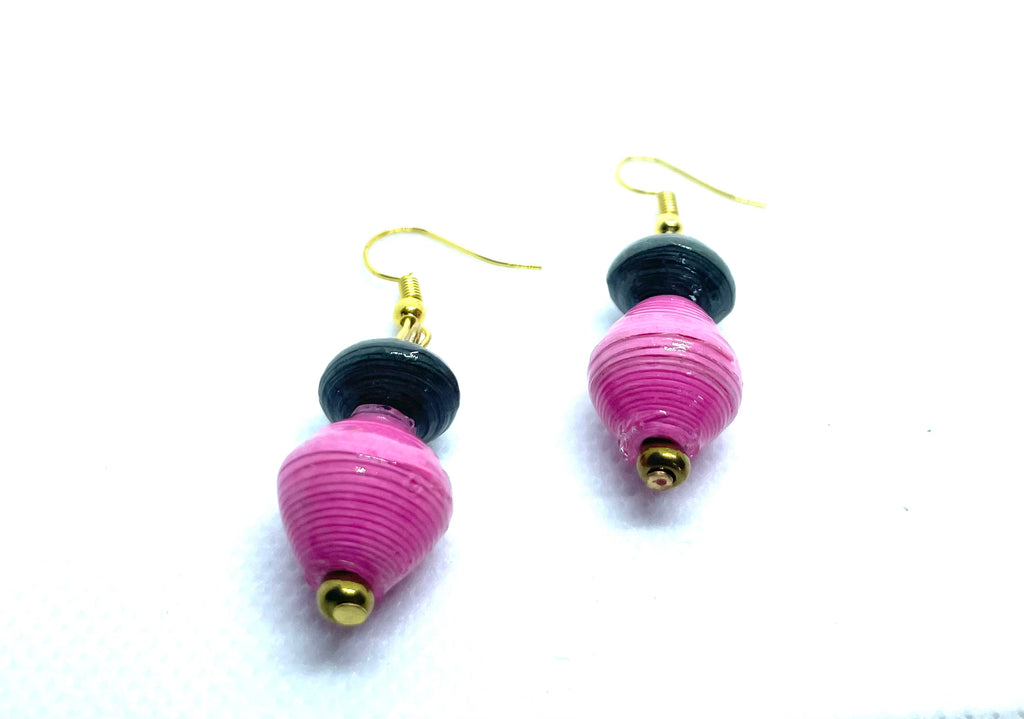 Paper Bead Pink/Grey Double-Stacked Earrings