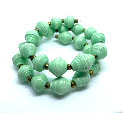 Light Green Paper Bead  Wrap Bracelet
