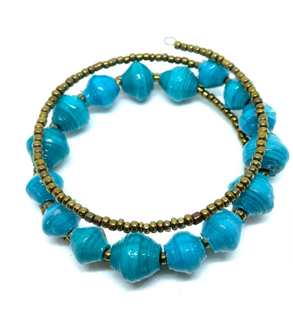 Turquoise Paper Bead 3-Wrap Twist Bracelet