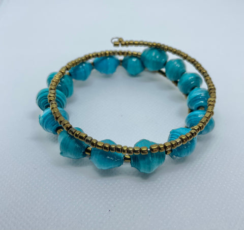 Turquoise Paper Bead Twist Bracelet