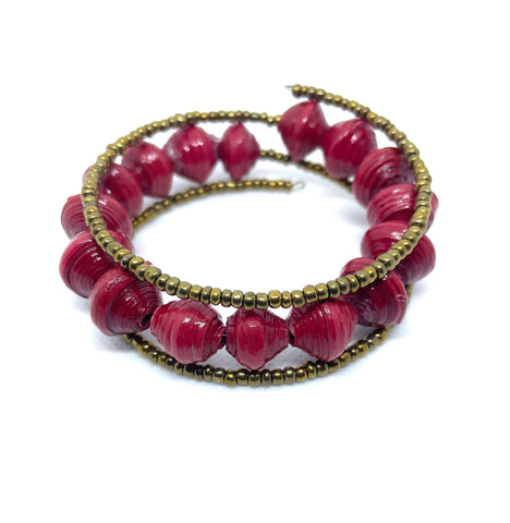 Cranberry Paper Bead Twist Bracelet