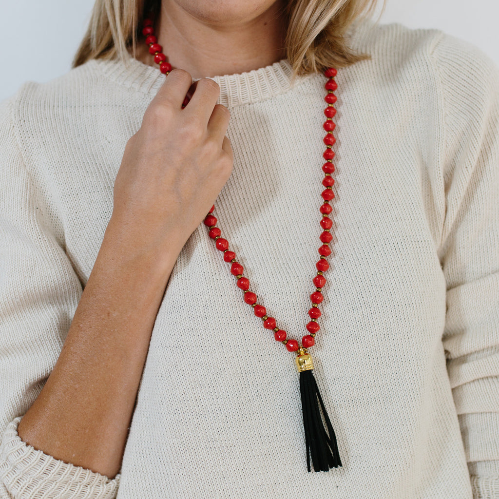 Leather shop tassel necklace