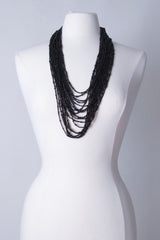Chunky Black Seed Beads Cascading Necklace - 20 Strands