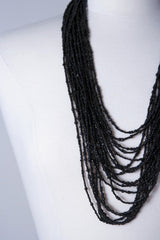 Chunky Black Seed Beads Cascading Necklace - 20 Strands