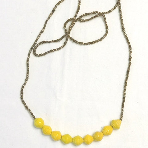 Paper Bead 9-Drop Necklace - Sunshine Yellow