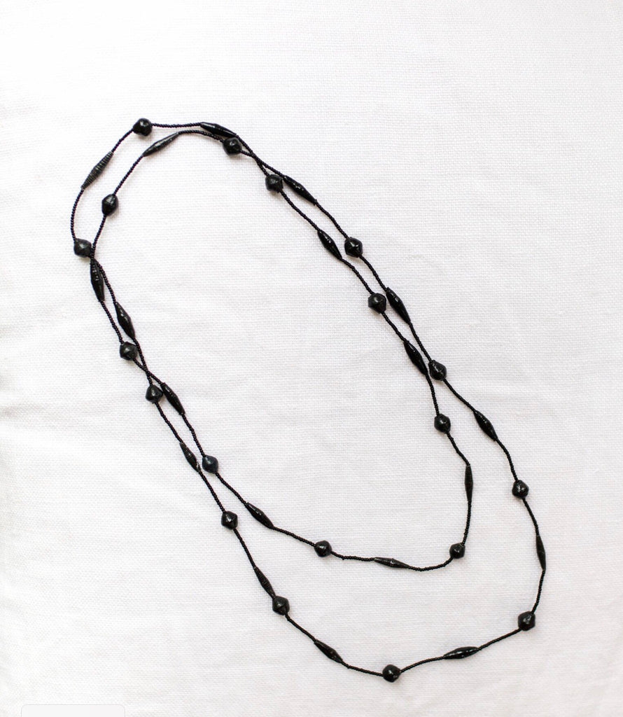 Midnight Paper Bead X-Long Necklace