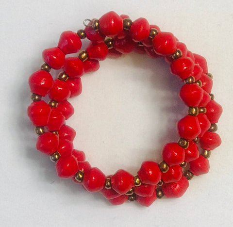 Hot Red Paper Bead 3-Wrap Bracelet