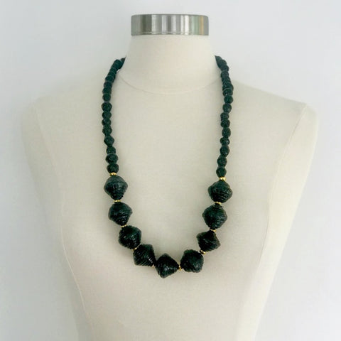 Anastasia Chunky Paper Bead Necklace - Midnight Black