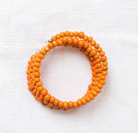 Wood Bead Wrap Bracelet Orange