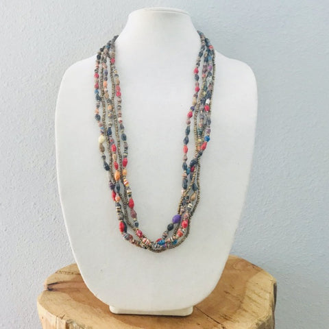 Five-Strand Paper & Seed Bead Necklace