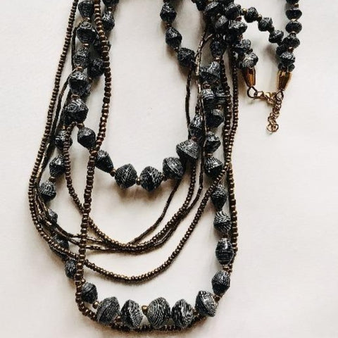Charcoal Paper Bead Cascade Necklace