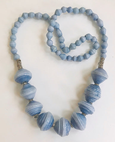 Anastasia Chunky Paper Bead Necklace - Sky Blue