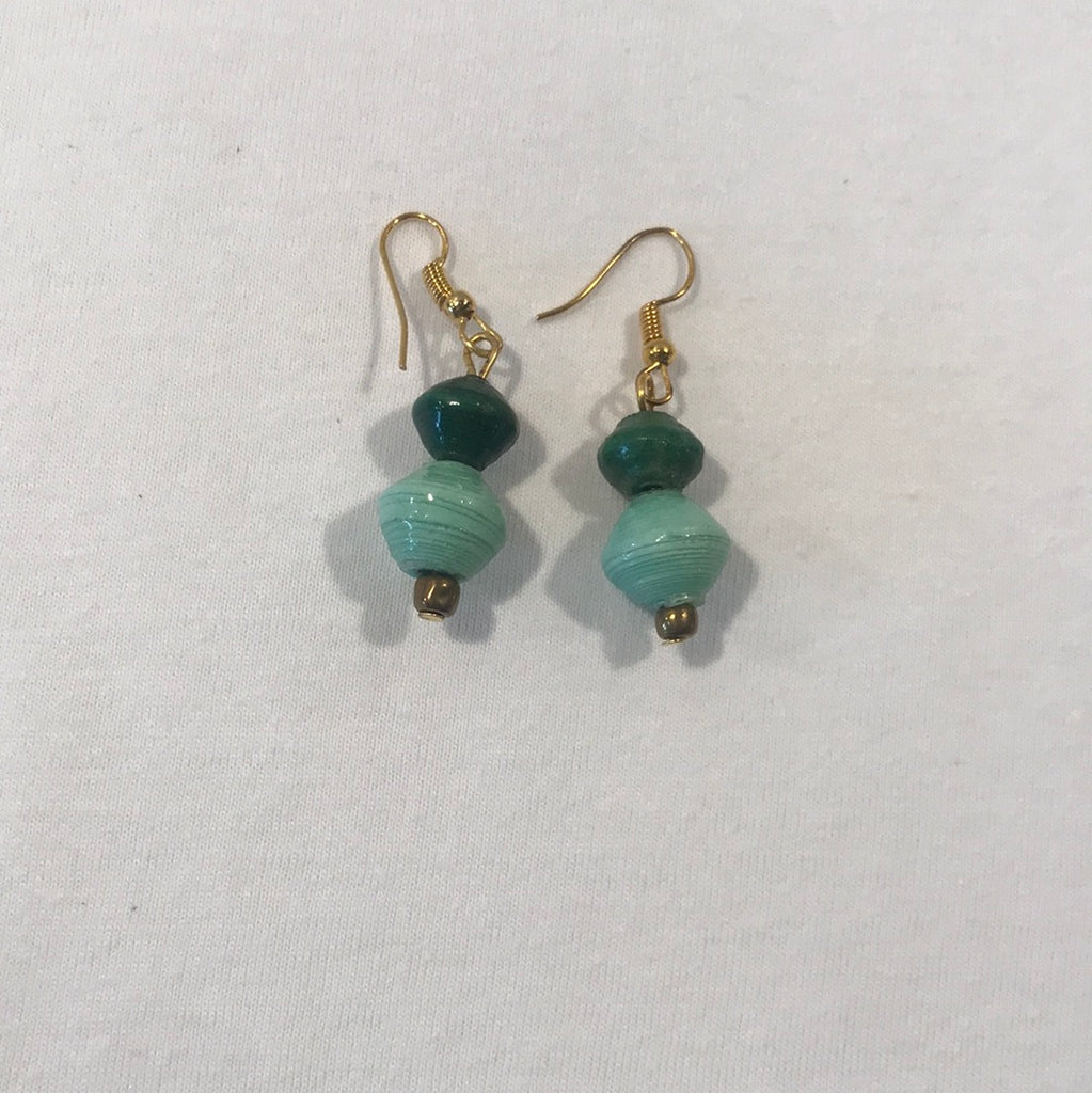 Sea Foam/Emerald Paper Bead Earrings