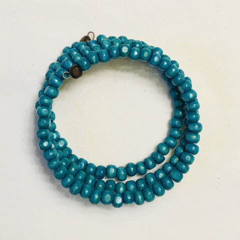 Wood Bead Wrap Bracelet Turquoise