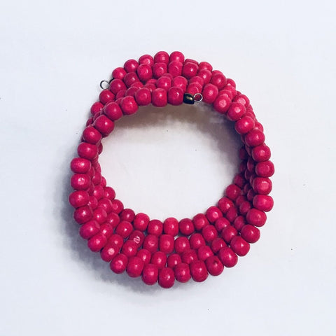 Wood 5-Wrap Coiled  Bracelet - Hot Pink