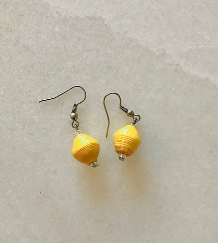 Yellow Paper Bead Earrings