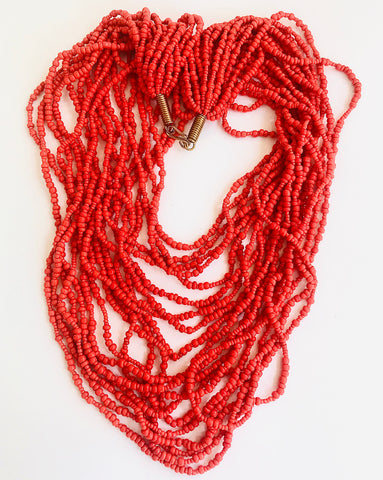 Coral Ethnic Strands Necklace