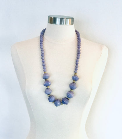 Anastasia Chunky Large Paper Bead Necklace in Lavendar